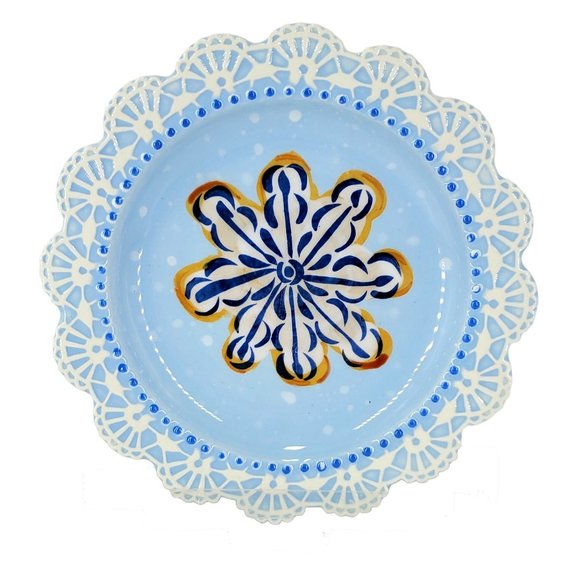 Paula Dean Set/4 Sugar Cookie "Suite" Dessert Plates Scalloped Hand Painted Holi - Picture 6 of 11